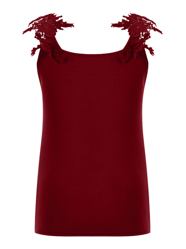 Summer U-neck solid color lace t-shirt top vest-chiquechics