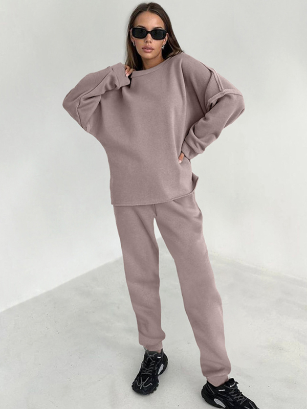 Women's new style simple splicing design knitted sweatshirt leggings trousers two-piece suit-chiquechics