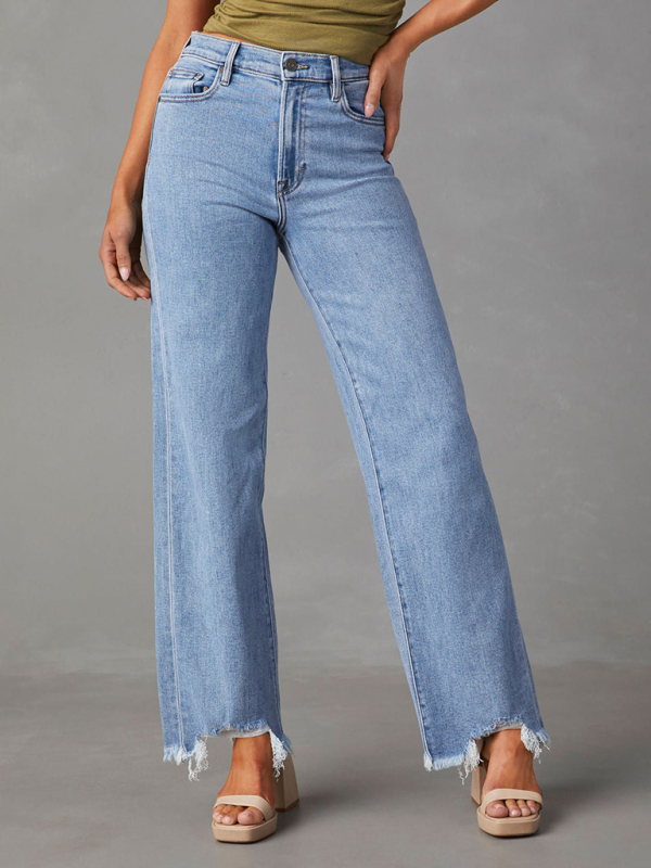 Ladies Loose Casual Fashion Simple Tassel Straight Jeans-chiquechics