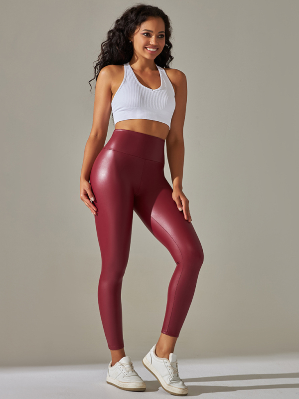 New plus size women's leggings high waist tight sexy PU leather pants colorful yoga pants-chiquechics