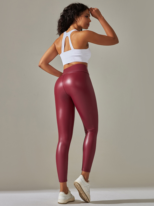 New plus size women's leggings high waist tight sexy PU leather pants colorful yoga pants-chiquechics